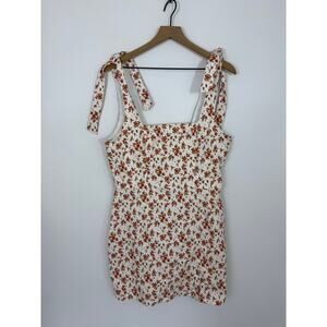 Floral Tie Strap Mini Dress White Rust Flowers Size XL - Summer Casual